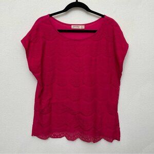 Faded Glory Dark Pink Lace Front Cap Sleeve Top Size XL Work Career Office